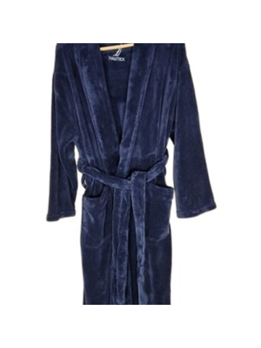 Nautica One Size Navy Plush Shawl Collar Robe Belt Two Front Pockets 260